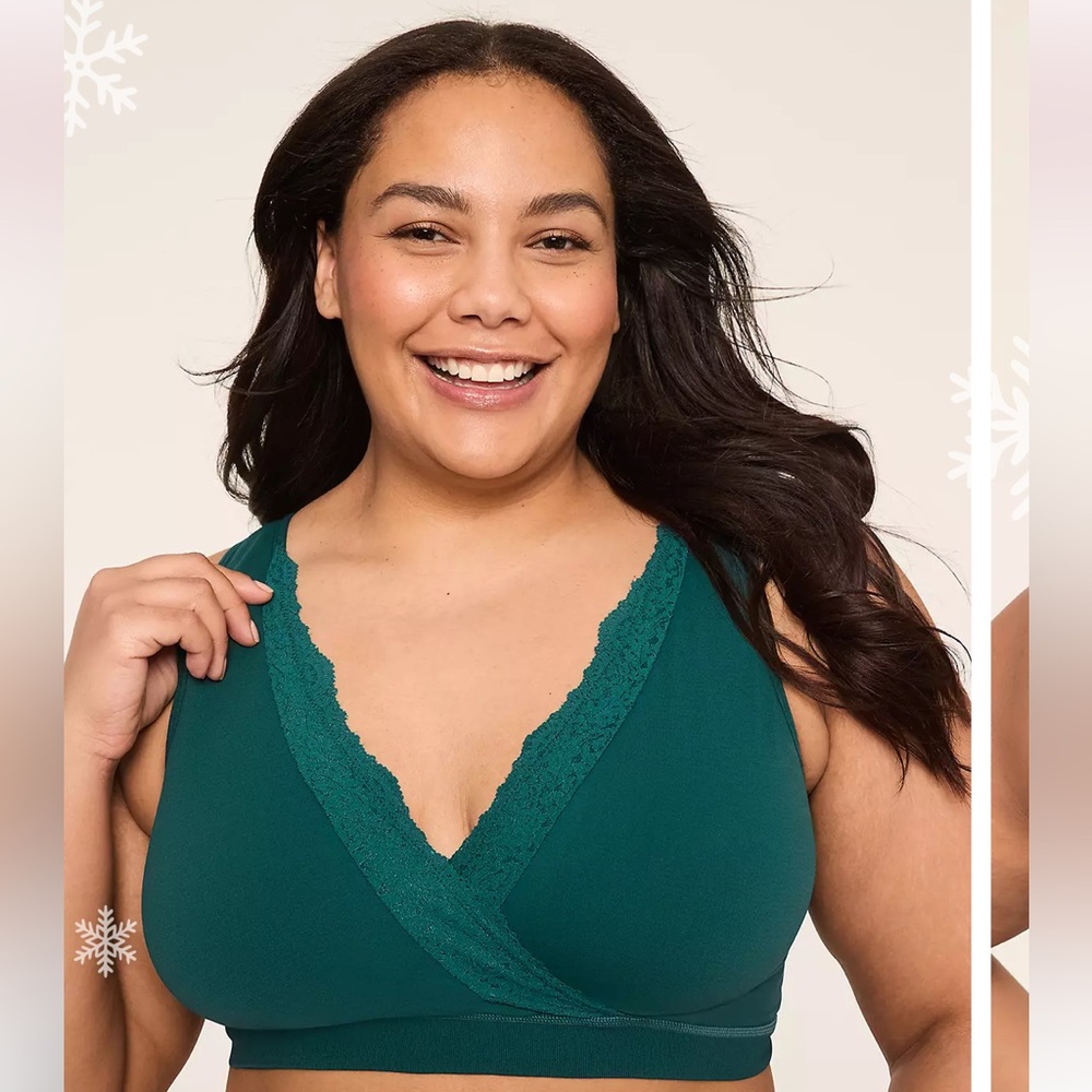 Cacique by Lane Bryant Seamless Crossover Lace-Trim Bralette